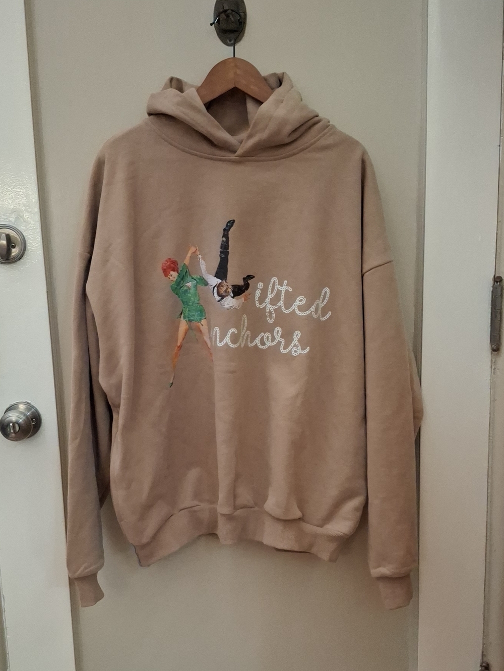 NWT Lifted Anchors Tan Graphic Hooded Sweatshirt with Dancers Print_1